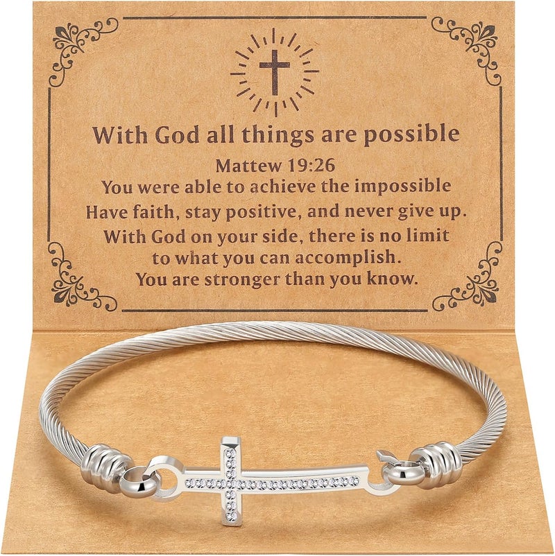 DS Religious Gift for Her Christian Cross Bracelet Bible Verse God is Within Her She Will Not Fall Inspirational Bracelets For Women Stainless Steel Jewelry Gift To Daughter Best Friend - Image 1